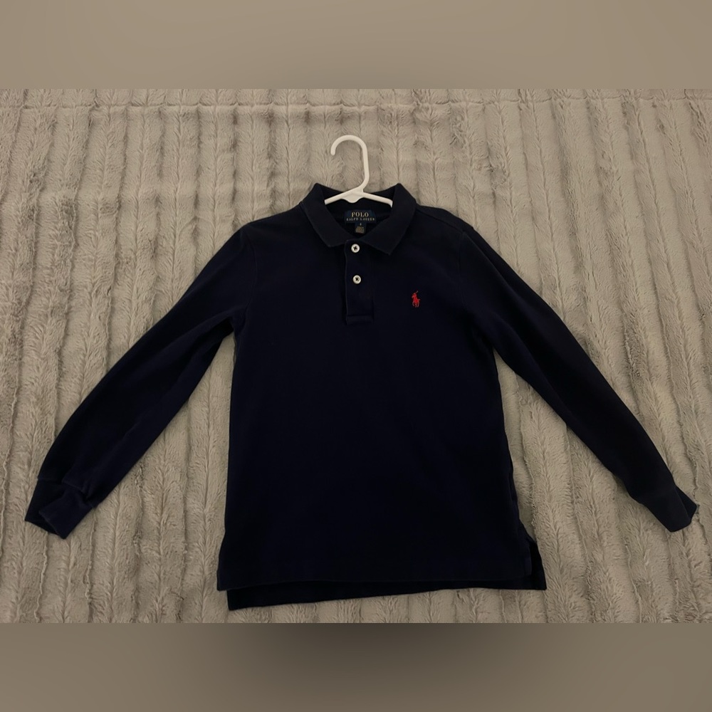 Boys’ Classic Fit Long Sleeve Mesh Polo | Navy/ Red | Size: 6